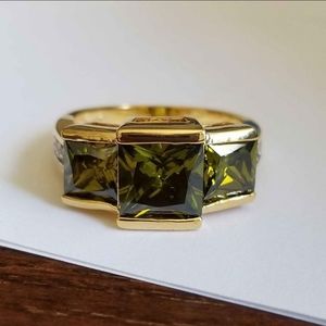 New 18K Gold Plated Princess Cut Peridot Ring for Women